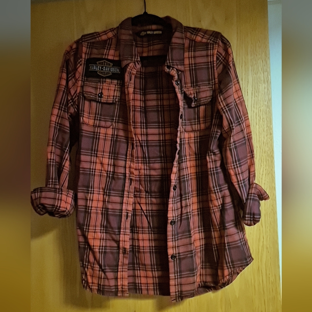 Harley-Davidson Women's Redish and Black Plaid Shirt